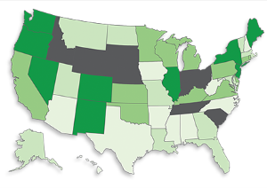 The states in black are home to the nation's worst governors when it comes to marijuana policy. (NORML)