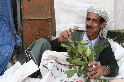 Man chewing khat, Sanaa, Yemen, 2009 (wikimedia.org)