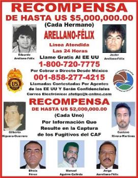 DEA "wanted" poster with members of Arellano Felix cartel