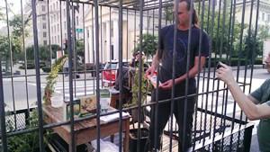 David Bronner grinds hemp plants into oil, H St. outside Lafayette Park at the White House, 6/11/12