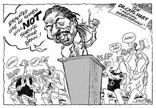 Racially charged cartoon from Philippines newspaper attacking Dr. Carl Hart, who criticized the Philippines drug war.