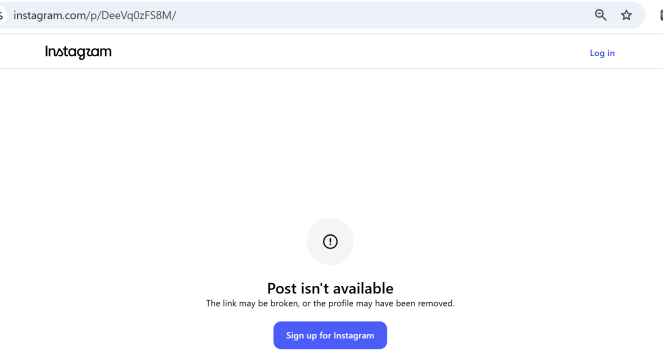 Instagram displays Post is not available at the Culmen announcement URL.