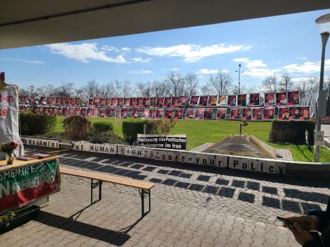 Iran human rights display, courtyard of the United Nations Office at Vienna building (David Borden)